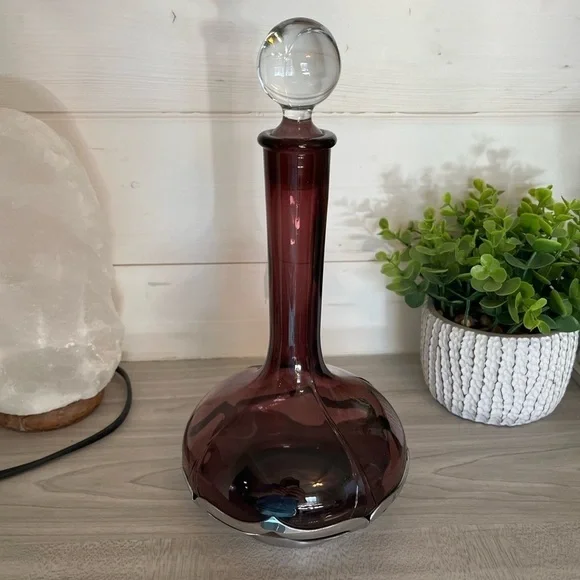 Vintage Farber Bros. Amethyst Decanter and Stopper Farber Crystal (Chrome)